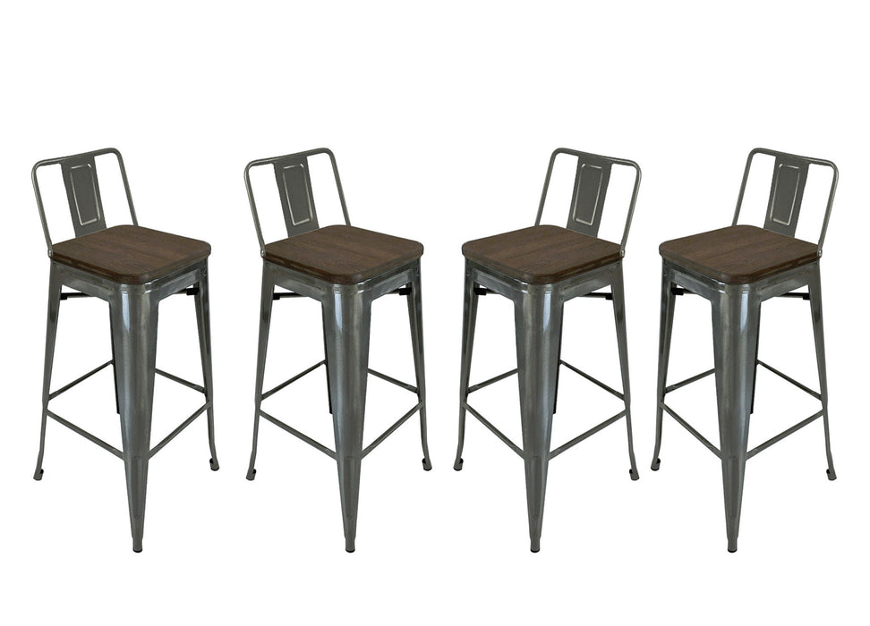 Solid Wood And Metal Low Back Bar Height Bar Chairs (Set of 4) - Brown And Gray