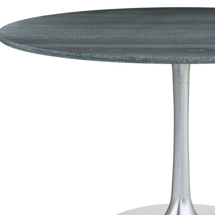 48" Marble And Aluminum Pedestal Base Round Top Dining Room Table - Silver