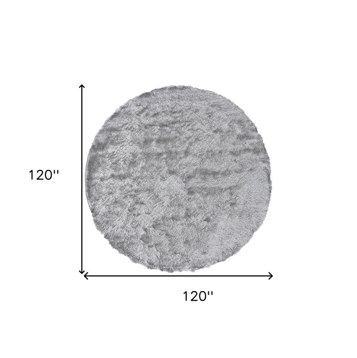 10' Round Shag Tufted Handmade Area Rug - Gray And Silver