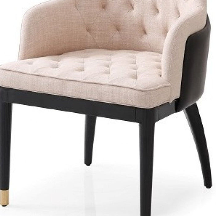 Tufted And Upholstered Fabric Dining Arm Chair - Beige / Black