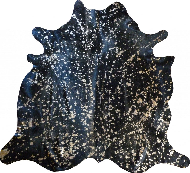 6' Devore On Black Stenciled Cowhide Rug - Gold