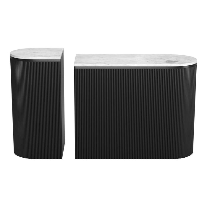 Genuine Marble And Solid Wood Oval Solid Wood Console Tables (Set of 2) - White / Black