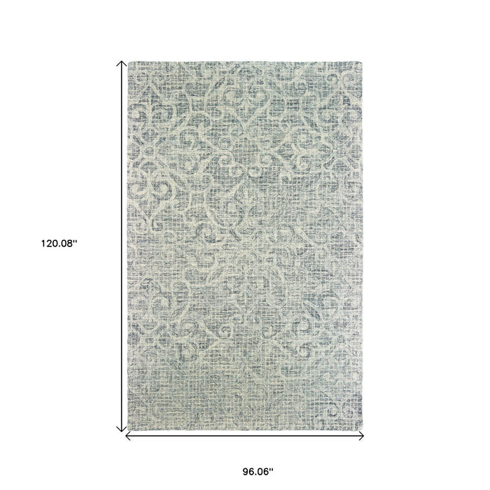 8' X 10' Wool Geometric Hand Tufted Area Rug - Gray / Ivory