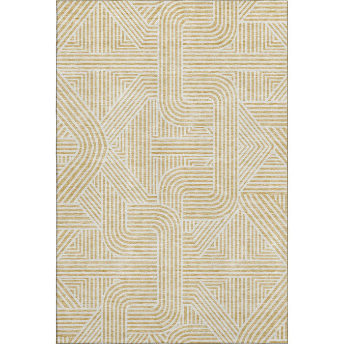10' X 14' Abstract Geometric Washable Area Rug With UV Protection (672911) - Gold / Ivory
