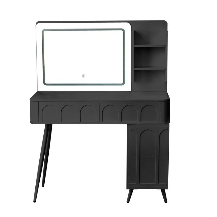 Wood Mirrored Four Drawer Vanity Table Lights - Black