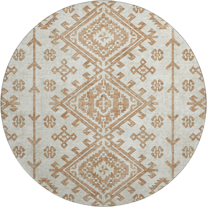 8' Geometric Washable Round Rug With UV Protection - Burnt Sienna And Beige
