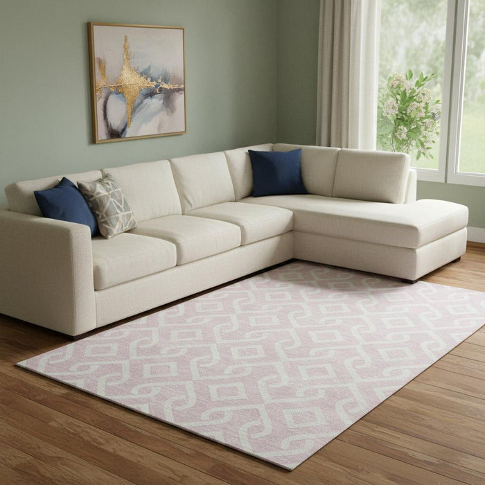 10' X 14' Geometric Washable Area Rug With UV Protection (652551) - Pink / Ivory
