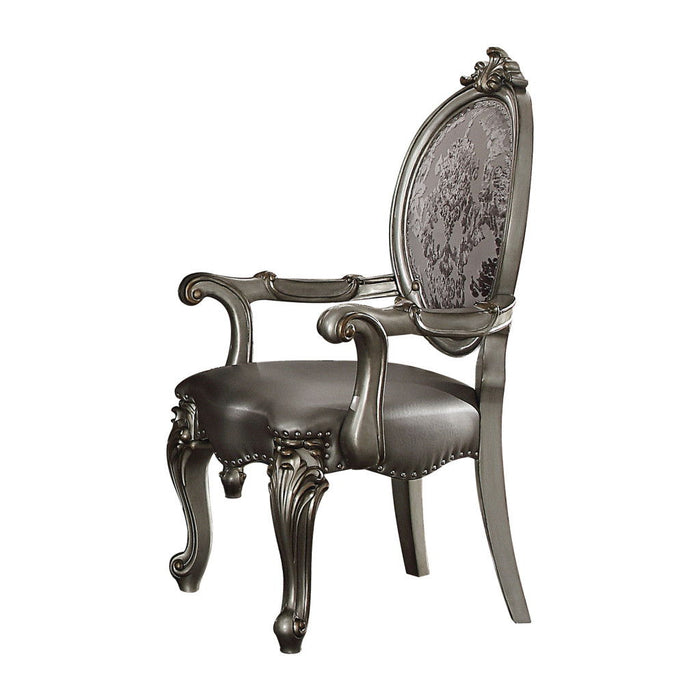 Upholstered Faux Leather King Louis Back Dining Arm Chairs (Set of 2) - Silver