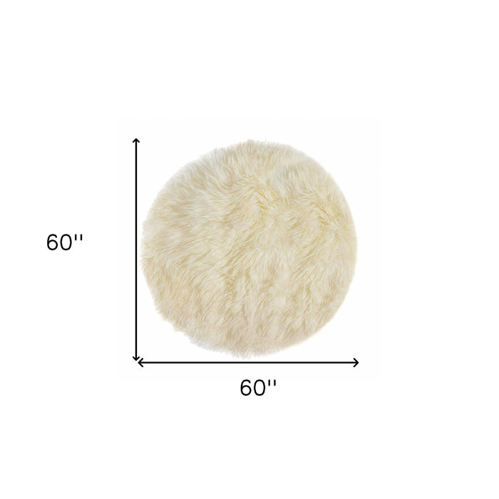 5' Round Shag Sheepskin Area Rug - Off White