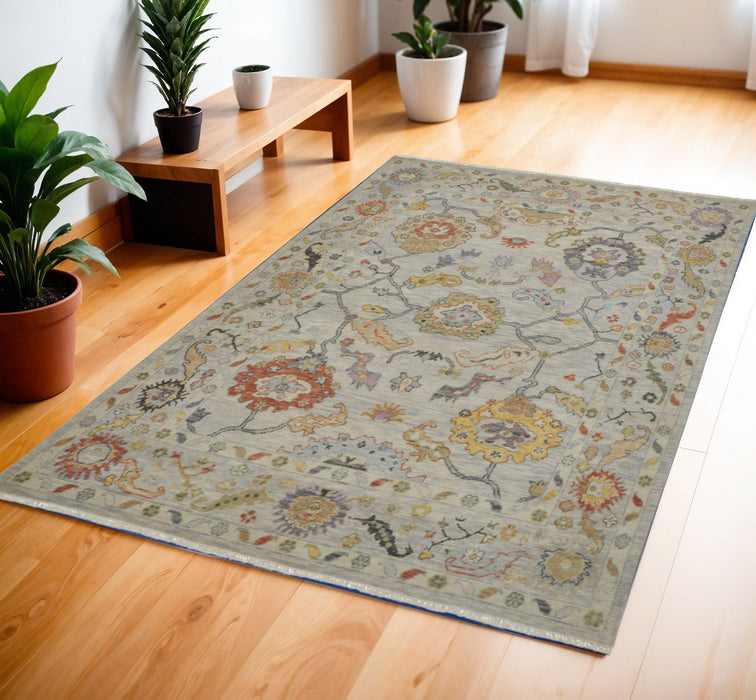 4' X 6' Wool Oriental Hand Knotted Area Rug With Fringe - Gray And Yellow