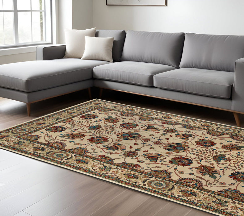 8' X 11' Floral Area Rug - Ivory And Red