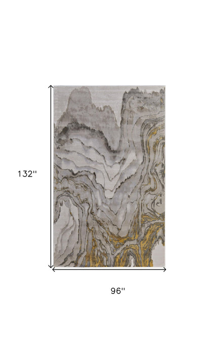 8' x 11' Abstract Contemporary Area Rug - Gold And Ivory