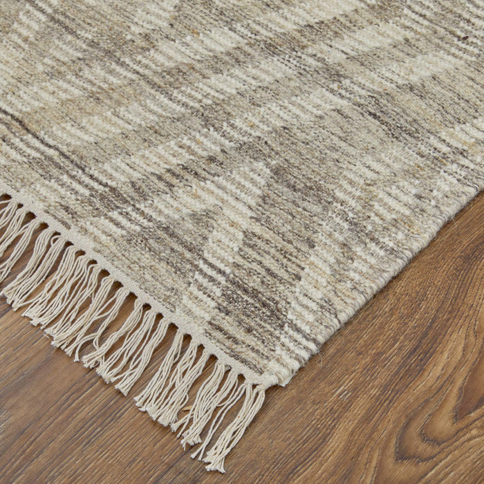 10' X 14' Wool Geometric Hand Woven Area Rug With Fringe (744127) - Taupe / Ivory / Gray
