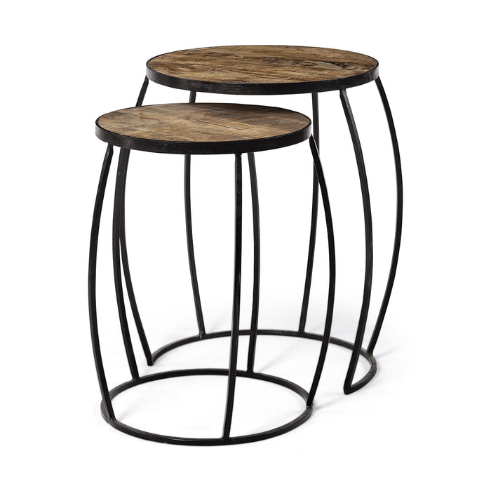 26" Solid Wood Round End Table (Set of 2) - Black And Brown