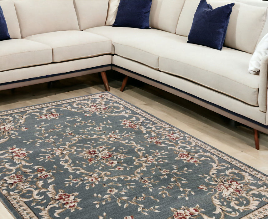 9' x 12' Floral Area Rug - Slate Blue And Ivory