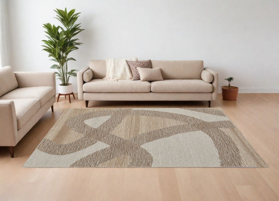 12' x 15' Bohemian Wool Abstract Hand Tufted Area Rug - Brown Tan And Ivory