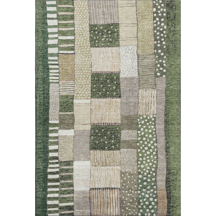 10' X 14' Geometric Washable Area Rug With UV Protection (709474) - Olive Green / Beige / Ivory