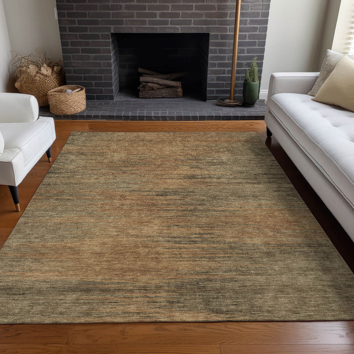 10' X 14' Abstract Washable Area Rug With UV Protection - Terra Cotta And Beige