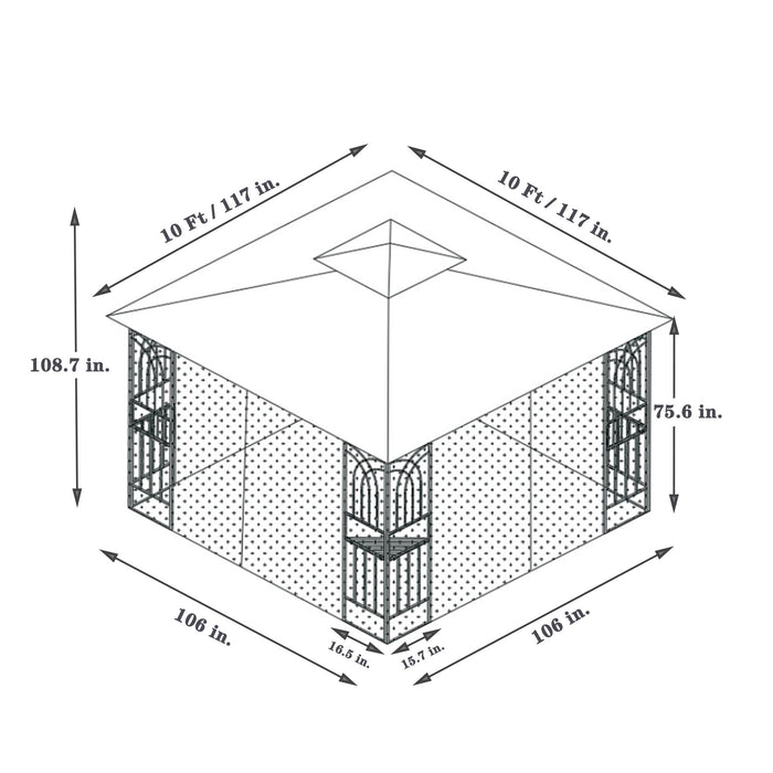 Giga patio gazebo tent with ventilated double roof and mosquito net, outdoor canopy for shade and insect protection