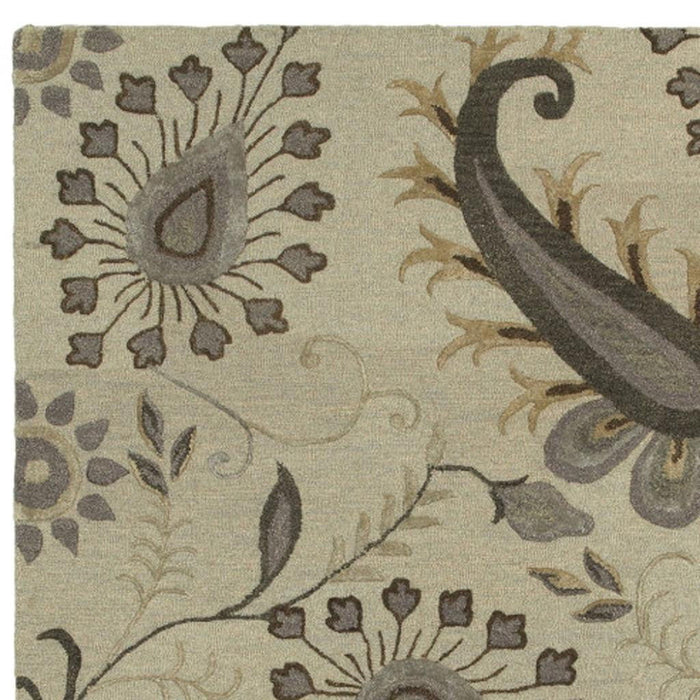 9' X 12' Wool Floral Hand Tufted Area Rug (712718) - Light Gray / Cream