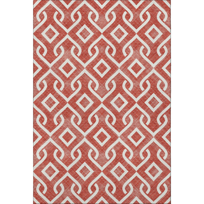 10' X 14' Geometric Washable Area Rug With UV Protection (652569) - Red / Ivory
