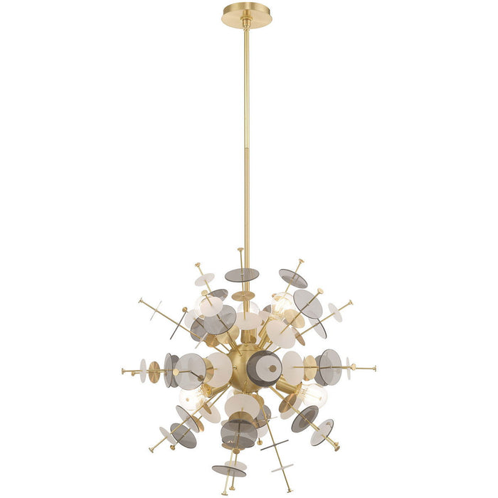 32" Six Light Dimmable Chandelier With Shades - Brass