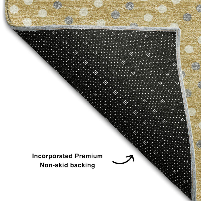 10' X 14' Polka Dot Washable Area Rug With UV Protection (680163) - Gold / Ivory / Gray