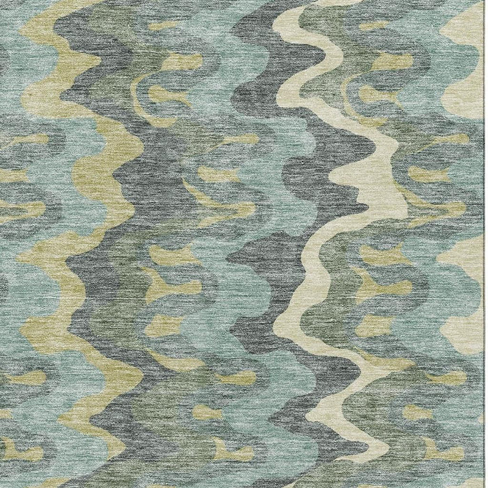 10' X 14' Abstract Washable Area Rug With UV Protection - Sage And Beige