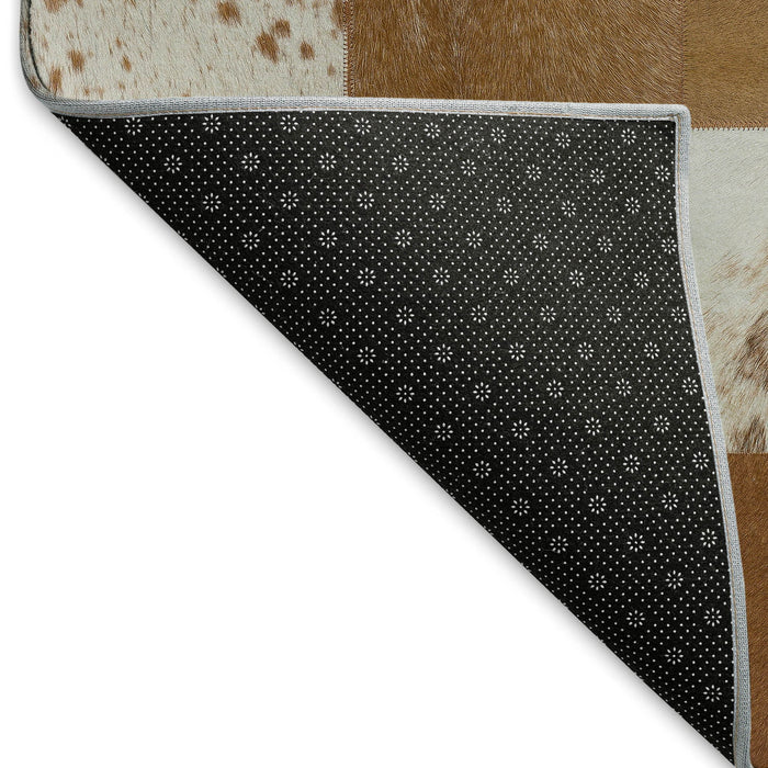 8' Patchwork Washable Round Rug With UV Protection (644727) - Brown / Ivory