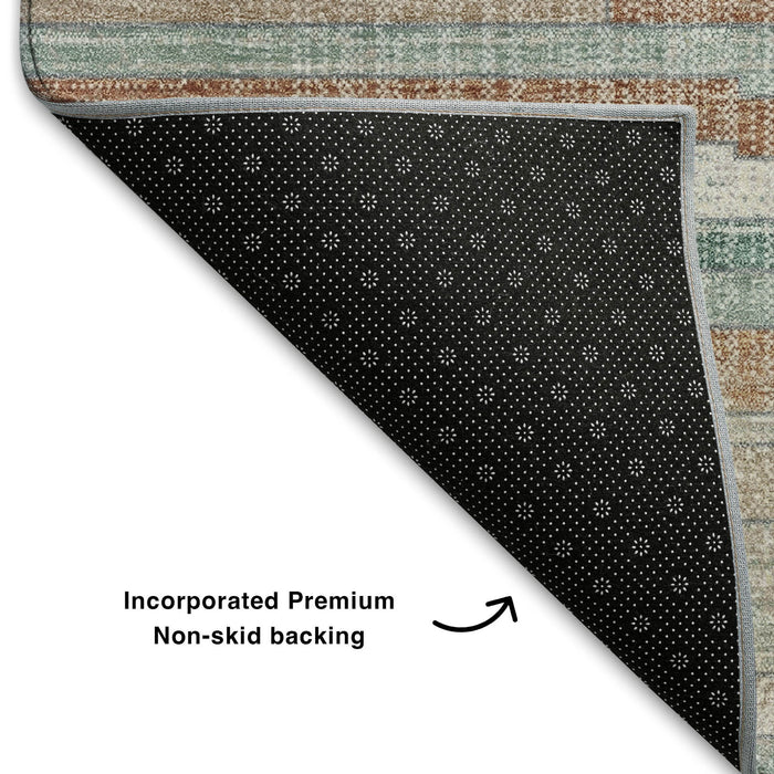 10' X 14' Striped Washable Area Rug With UV Protection (710598) - Linen / Copper / Ivory