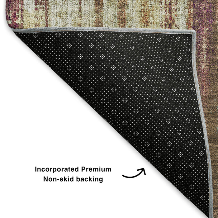 8' Striped Washable Round Rug With UV Protection (650269) - Chili Red / Ivory