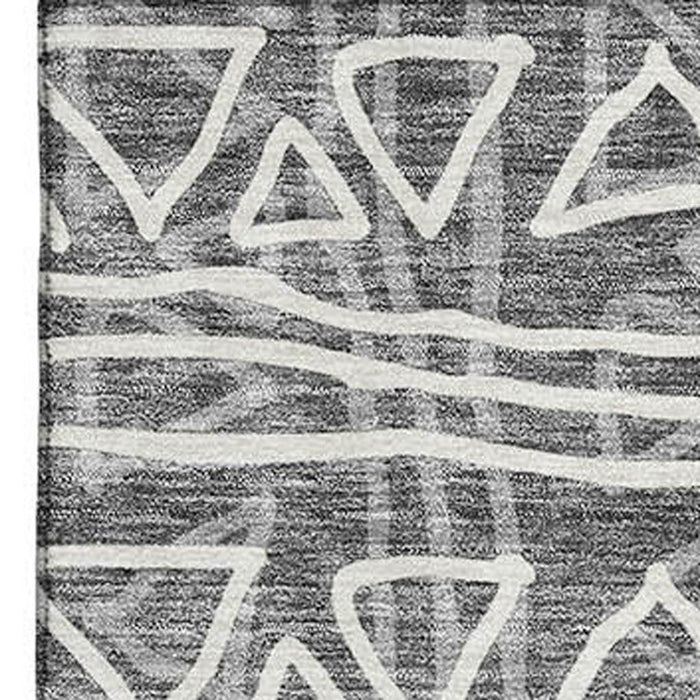 10' X 14' Geometric Washable Area Rug With UV Protection - Charcoal And Ivory