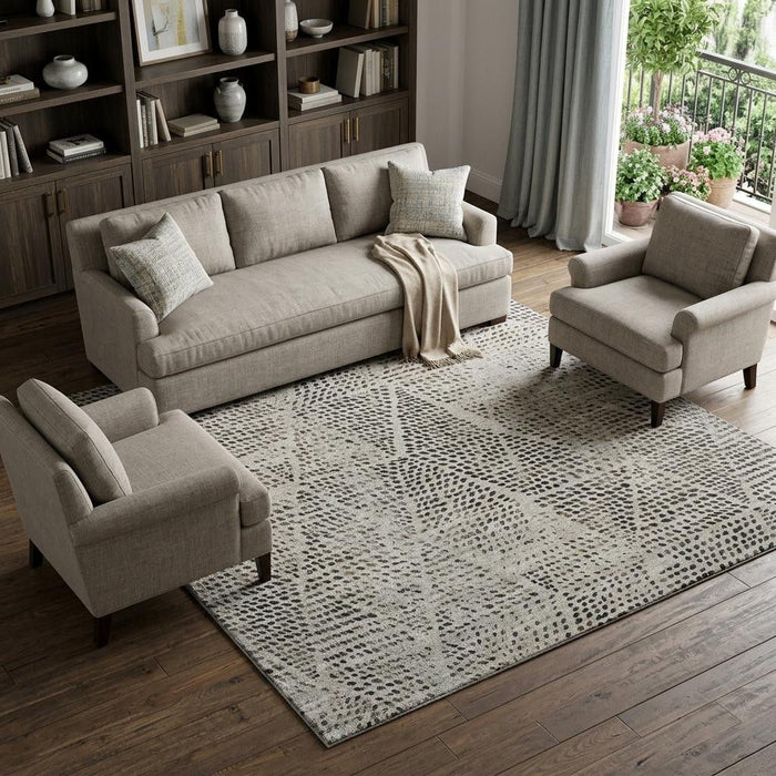 9' X 12' Diamond Washable Area Rug With UV Protection (650577) - Gray / Black