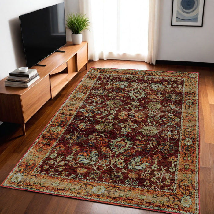 5' x 7' Oriental Power Loom Area Rug - Red And Gold