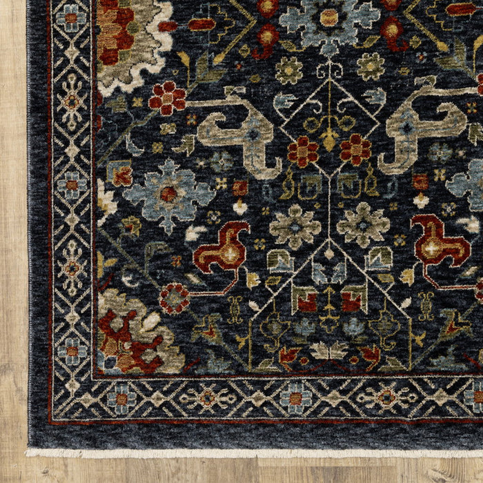 7' x 10' Oriental Power Loom Area Rug With Fringe - Ivory And Blue
