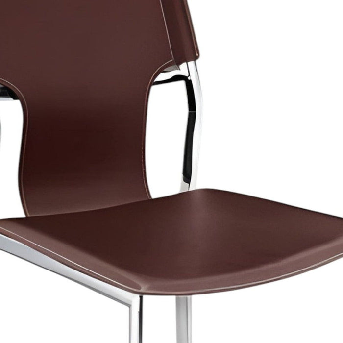 Leather Dining Side Chairs (Set of 4) - Dark Brown / Silver