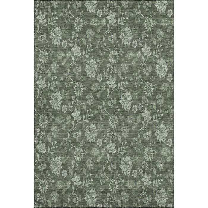 10' X 14' Floral Washable Area Rug With UV Protection (655932) - Olive Green / Gray