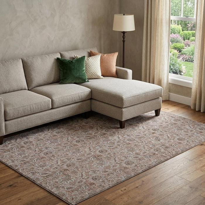 10' X 14' Floral Washable Area Rug With UV Protection (655048) - Copper / Gray