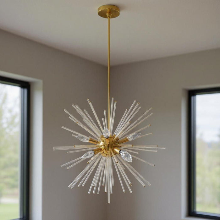 30" Eight Light Dimmable Chandelier With Shades - Brass