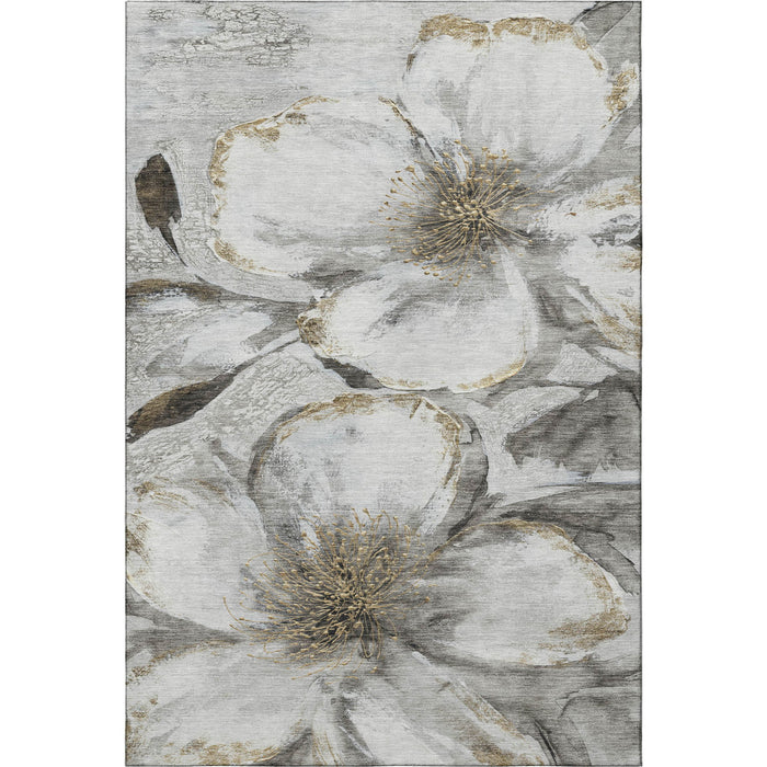 10' X 14' Floral Washable Area Rug With UV Protection (716665) - Silver / Gray