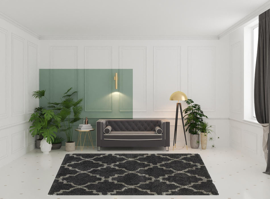 7.9' x 10.8' Geometric Shag Power Loom Stain Resistant Area Rug - Charcoal And Grey