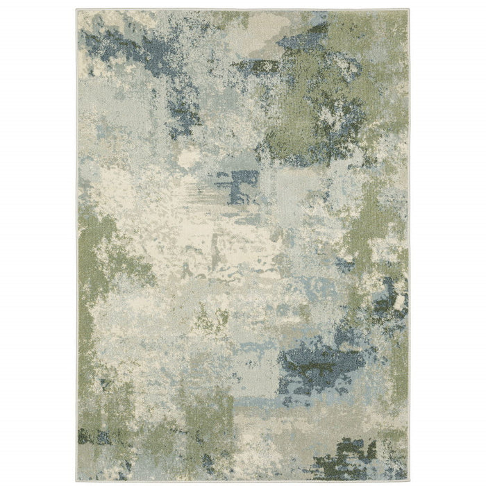 10' x 13' Abstract Power Loom Stain Resistant Area Rug - Blue Green Gray And Ivory