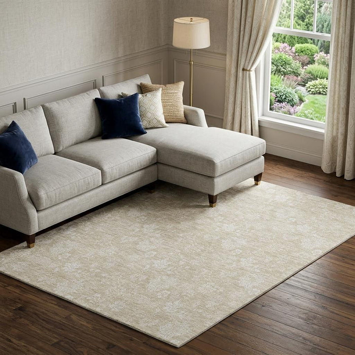 10' X 14' Floral Washable Area Rug With UV Protection (655968) - Beige / Ivory