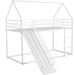 Giga twin over twin house bunk bed with ladder and slide, featuring a playful design, wood finish, and safety guard rails for kids.