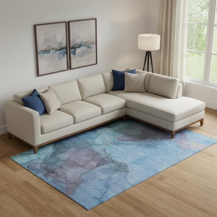10' X 14' Abstract Washable Area Rug With UV Protection (701177) - Blue / Gray