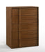Walnut brown contemporary five-drawer wood dresser with sleek design, modern chifforobe by HomeRoots, showcasing smooth drawer fronts.