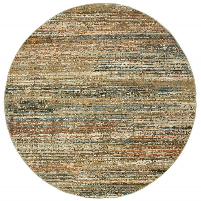 7' Round Abstract Area Rug - Gold And Green