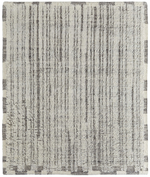 8' x 10' Wool Striped Hand Woven Area Rug - Gray And Ivory