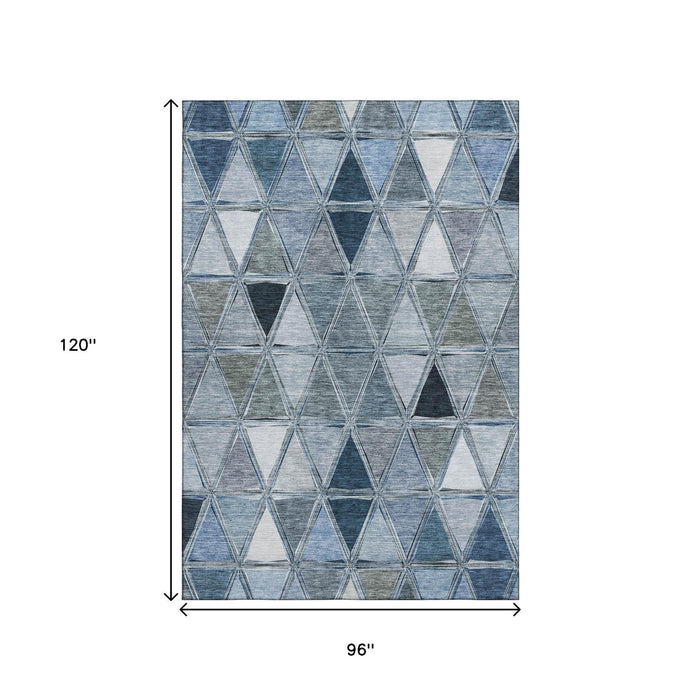 8' X 10' Geometric Washable Area Rug With UV Protection (657621) - Blue / Gray / Ivory