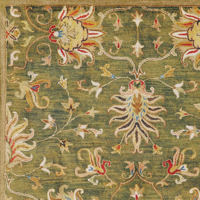 8' x 11' Wool Floral Handmade Area Rug - Green And Ivory